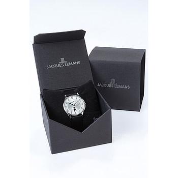 Hr. Armbanduhr Jacques Lemans
weißes Ziffernblatt
Lederband